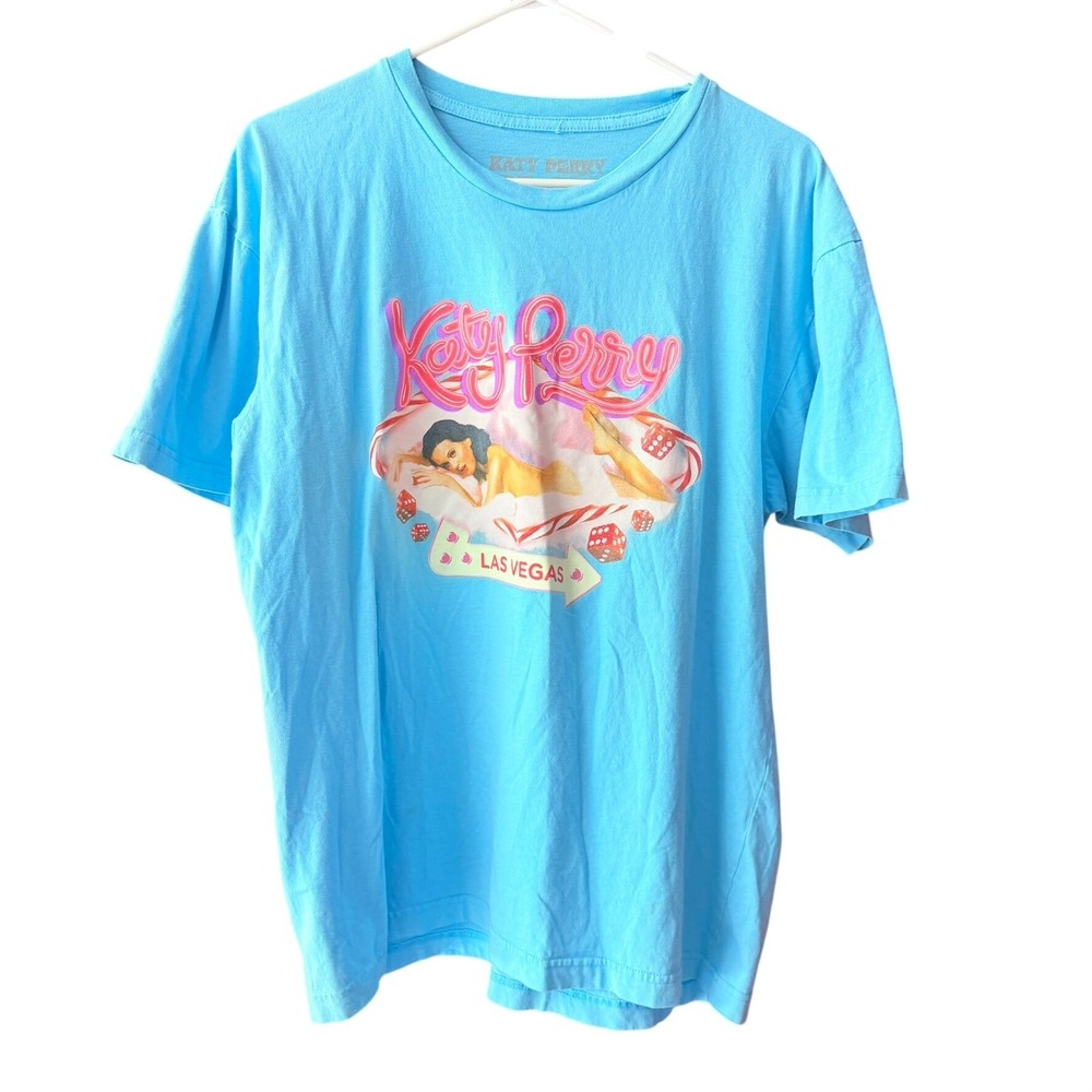 Katy Perry Play Graphic Tee Womens‎ Large Las Vegas Residency Blue Cotton Shirt